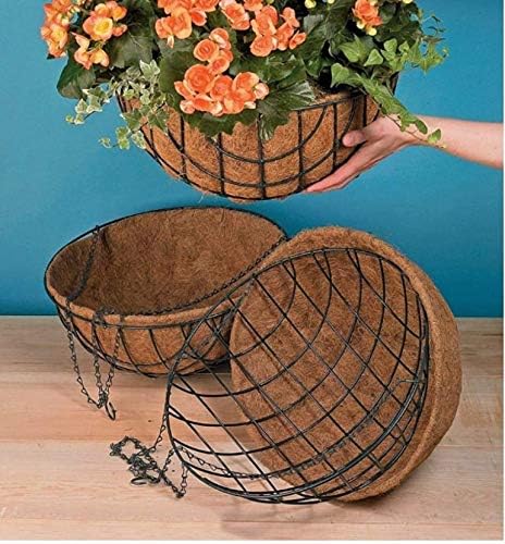 MUDDSTYLES Coco Coir 8 Inches Plant Container Wall Hanging Basket With Chain And Hook Indoor Outdoor Wall Hanging Gardning Planter Set (Pack Of 6),Black 2