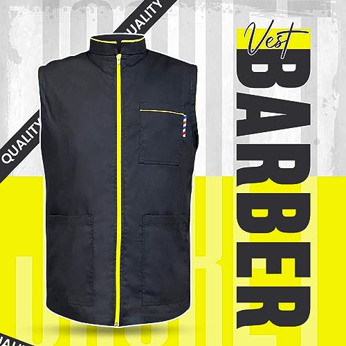Image of Professional Barber New Shirt Jacket Men's Black Sleeveless and Features 2 Pockets for Barber Tools And One Way Zipper