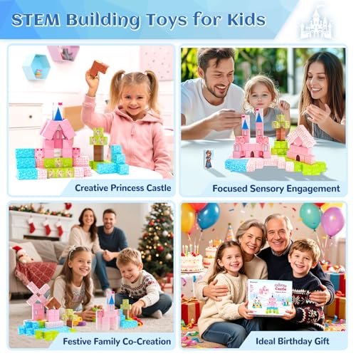 Image of Hiwawind Updated Princess Magnetic Blocks for Girls, Princess Castle Magnetic Building Toys, STEM Montessori Sensory Toys for Toddlers 3-4 5-6 7-8, Creative Birthday Gifts for 3+ Year Old Girl