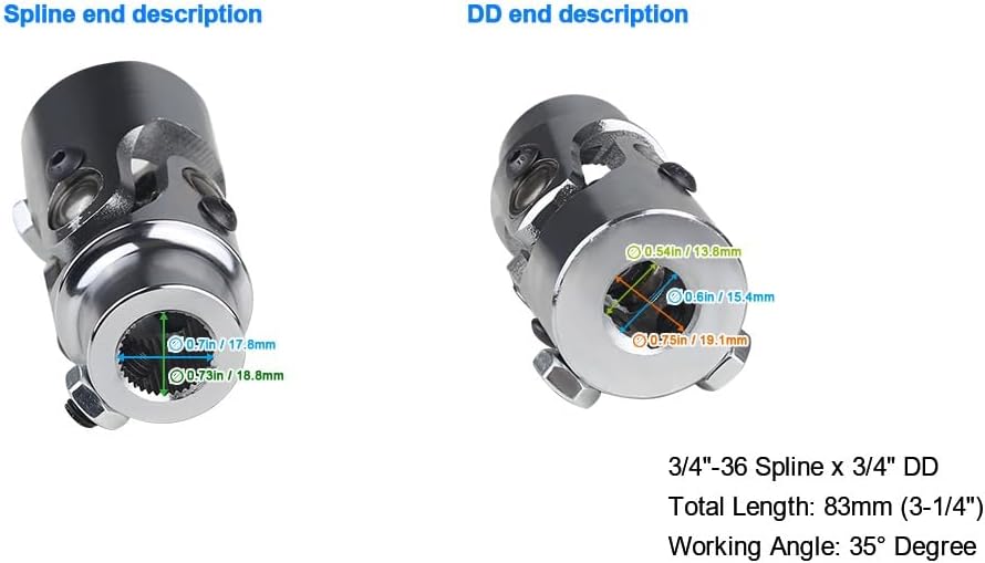 ユニバーサルUジョイントシングルステアリングシャフト3/4インチ-36スプラインから3/4インチDDジョイント、車用シングルステアリ