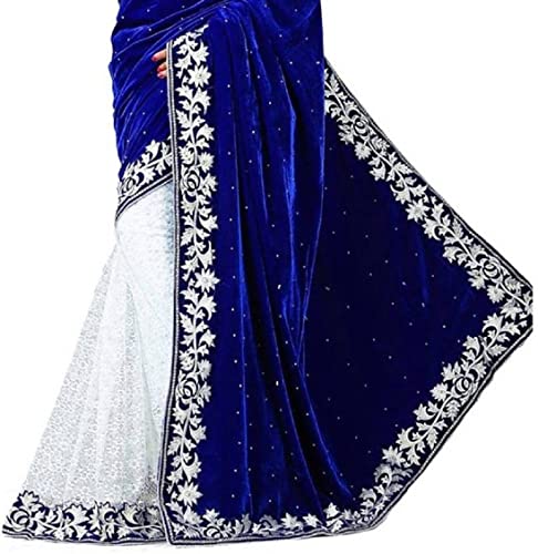 Image of Women's Velvet and Brasso Half-Half Saree with Blouse Piece