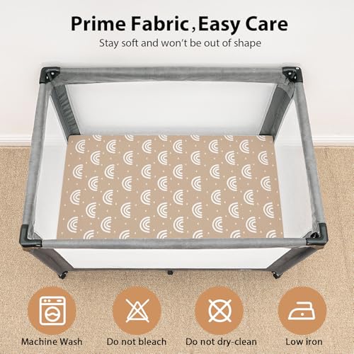 Baby Mini Crib Sheets Boy, Portable 38”x26” Pack and Play Sheets Fitted for Playard and Pack N Play Mattress, 3-Pack Soft Microfiber Orange Sun Rainbow