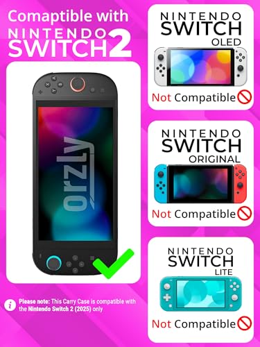 Image of Orzly Case Compatible with Nintendo Switch 2 - Protective Travel Carry Case with Screen Padding, Game Card & microSD Slots, Zipped & Open Pockets for Accessories - 7.9 inch Gift Boxed
