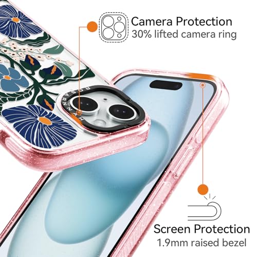 Coque iPhone 15 résistante aux chocs 2m avec motif passiflore fun - 3