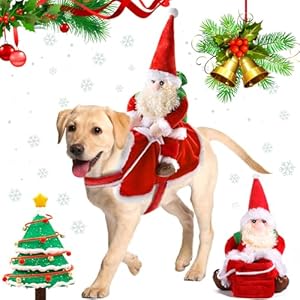 ZZXLOPEZ Trajes para Perros Navidad,Traje de Perro Santa,Disfraz de Navidad para Mascotas,Disfraz Navidad Perro con Papá Montado en Mascota Gato Perro Abrigo Rojo,para Perros Pequeños y Medianos