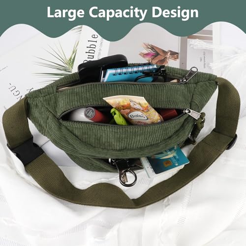 Cord Bauchtasche für Damen Herren, Modische Umhängetasche Crossbody Bag,Praktische Brusttasche Gürteltasche für Alltagsleben, Sport, Reisen, Laufen, Schule (Grün)