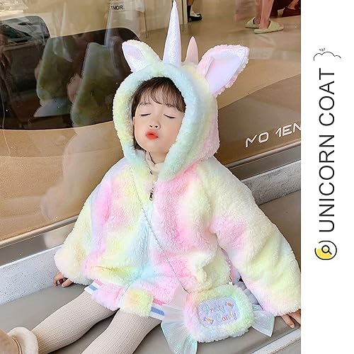 Girl's Unicorn Hooded Coat Winter Jacket Warm Outwear with a Candy-Shaped Bag4