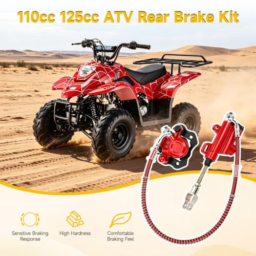 Image of HIAORS Rear Hydraulic Foot Brake Kit for 110cc 125cc Taotao Chinese ATV | ATV Rear Brake Kit Caliper Master Cylinder Assembly for Coolster 125 110cc 4-Stroke Quad 4 Wheeler Parts Kazuma Baja Sunl Red