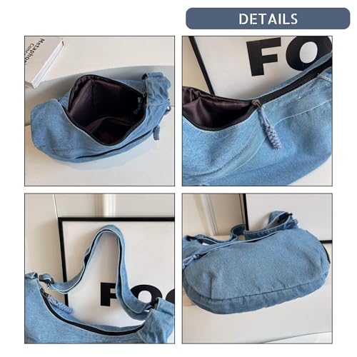 Denim Crescent Crossbody Bag for Women, Y2K Sling Purse with Adjustable Strap Multiple Pockets4