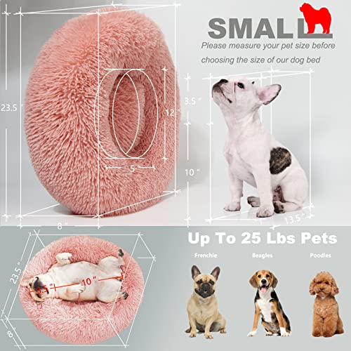 Pink Dog Bed For Small Dogs Washable,Cute Dog Beds For Girl Puppy Or Kitten 23 Inches Round Fluffy Calming Pet Bed For Indoor Small Size Dogs Or Cats With Laundry Wash Bag,Fits Up To 20 Lbs #TOP4
