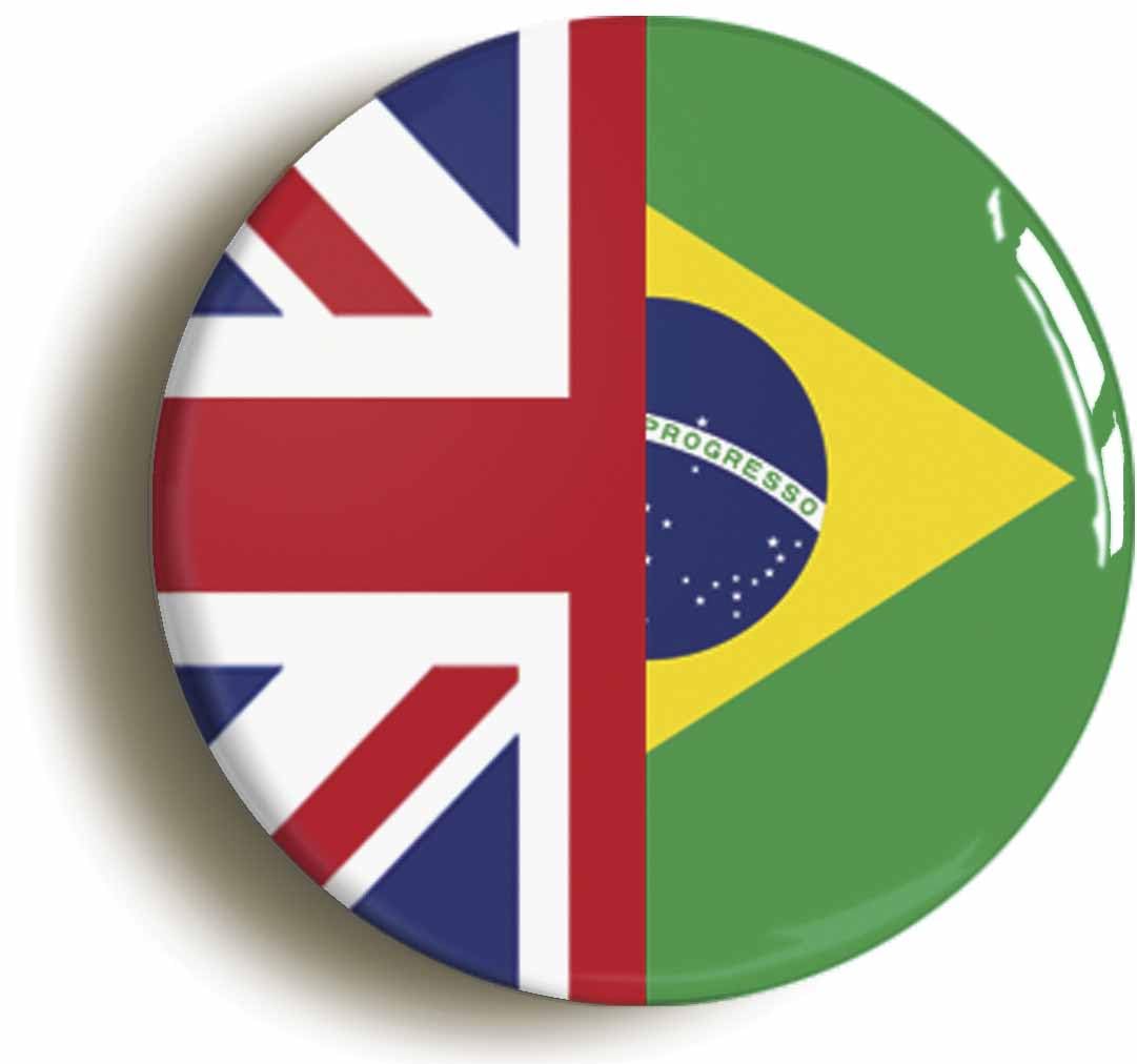 Brazil United Kingdom Split Flag Fridge Magnet (Circular 2inch / 50mm Diameter)