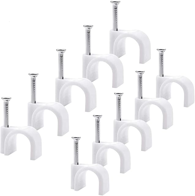 Wire Clips, 120pcs 8mm White Wire Wall Clips,100pcs 10mm Plastic Cable Clips Round Wire Pins with Steel Nail for Walls,Office,Home Kitchen Fixing