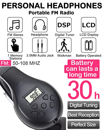 Hanrongda Radio Headphones Portable Stereo Fm Radio With Best Reception, Dsp Digital Personal Wireless Headset With Preset Stations, Aa Battery Operated For Walking, Traveling, Jogging Hrd-600 #TOP1