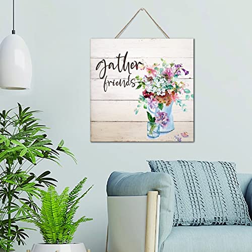 Plaque murale bois Gather Friends : decoration salon chaleureuse aux fleurs colorees