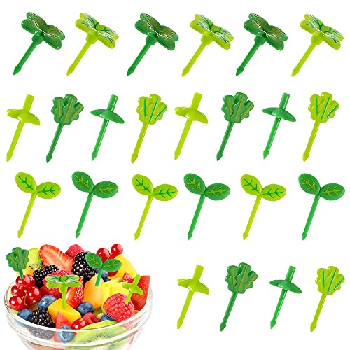 SCHYIDA 32 PCS Mini Fourchette à Motif Feuilles Fourchettes à Fruits Réutilisables Mignon Cure Dent Enfant Décoration Mini Fourchette Fruit Portable Boîte à Lunch Accessoires pour Dessert Gâteau Snack Cover