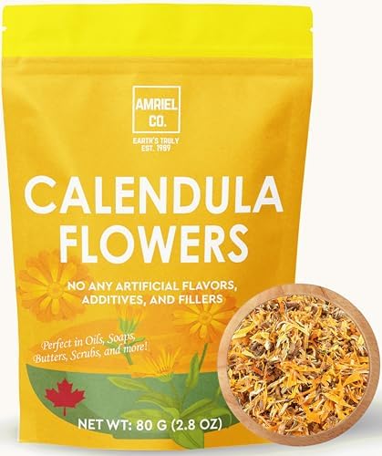 Calendula Flowers 80g – 100% Natural and Dried for Skincare, DIY Beauty Products, and Soothing Herbal Infusions by AMRIEL CO.