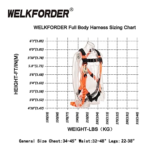 Image of 1D-Ring Industrial Fall Protection Safety Harness with 6-Foot Shock Absorber Stretchable Lanyard | Permanent attached Kit | ANSI Compliant Personal Fall Arrest System(PFAS)