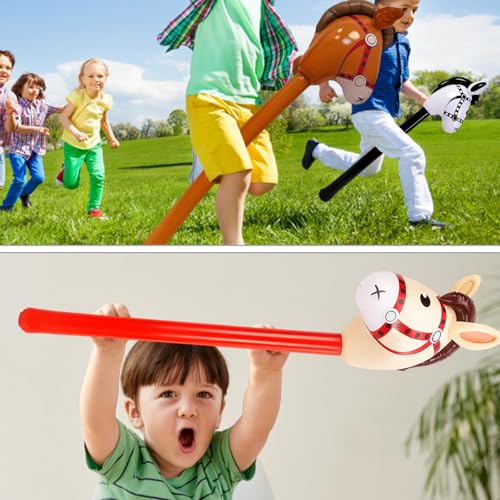 Inflatable Horse Stick, 3 Pack Horse on a Stick with Black Red and Brown, Inflatable Pink Pony for Parties and Events