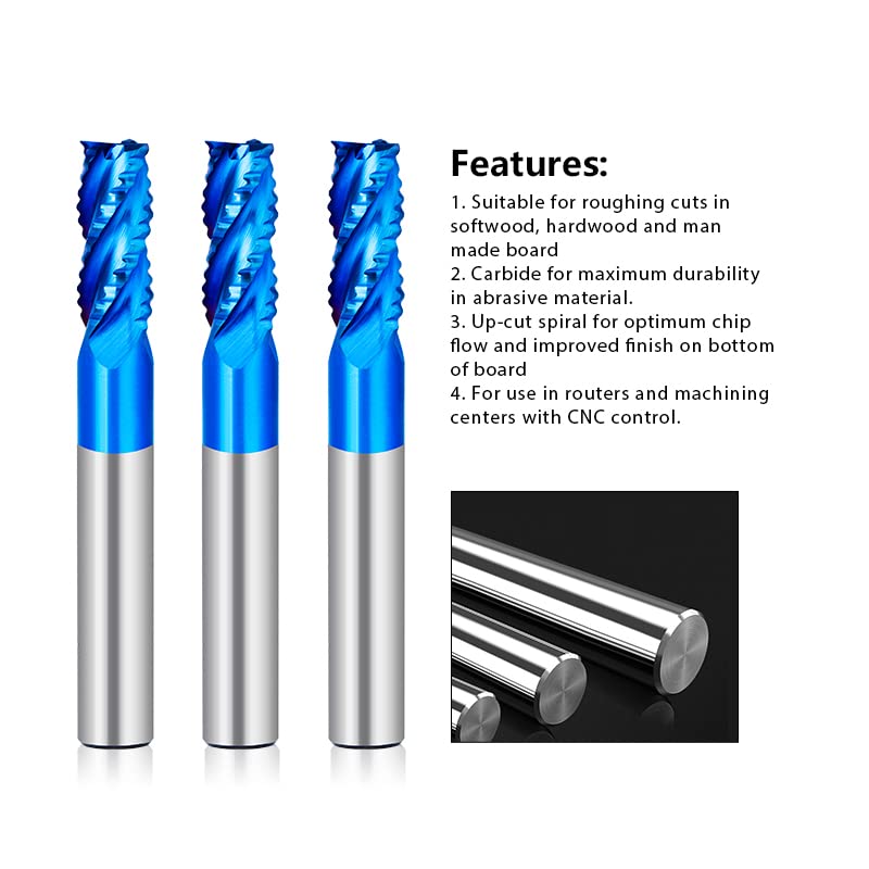 1 fresa de desbaste carburo 4 flautas con vástago 1/4'' y revestimiento azul nano, herramientas CNC, brocas espirales for enrutador