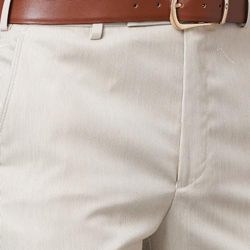 Image of Park Avenue Men's Mid Rise Polyviscose Blend Stripe Pattern Smart Fit Flat Front Formal Trouser