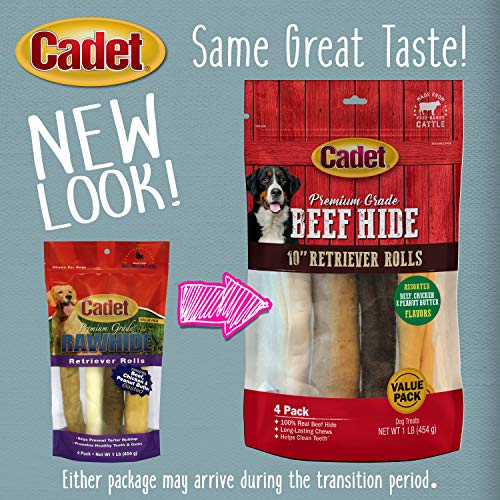 Cadet Premium Grade Beef Hide For Dogs, Rawhide Long Lasting Dog Chews, Chips, Curls & Rolls For Small/Medium/Large Dogs #TOP4