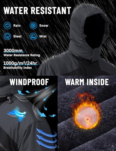 Image of TACVASEN Men's Winter Skiing Jackets Water Resistant Fleece Coats Insulated Thermal Snowboard Jacket Parka Raincoat with Hood