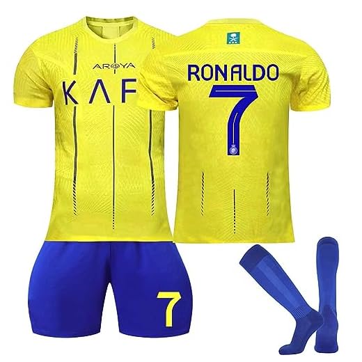 Al NASSR FC Maillot Foot Enfant et Adultes Nouveaux Maillots #7 Home/Away Soccer Jersey, Ensemble Football Homme Garçon Vêtement Sport Tshirt, Shorts et Chaussette Set
