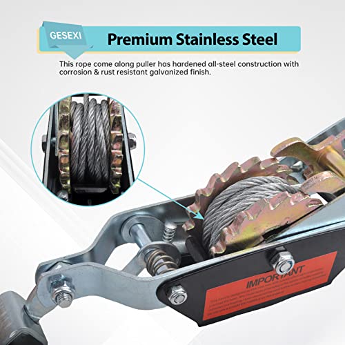 Gesexi 2 Ton Dual Gear Power Puller, 2 Hook Steel Cable Dual Gear Power Ratchet Come Along Puller Tool With Cable Automotive Hoist Hand Winch Cable Puller Stretcher Lift 4400 Lbs #TOP2