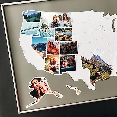 Product Image of the USA Photo Map - 50 States Travel Map - 24 x 36 in - Includes Secure Photo Maker - Easy to Use, Built to Last and Uniquely Yours - Unframed - Gray