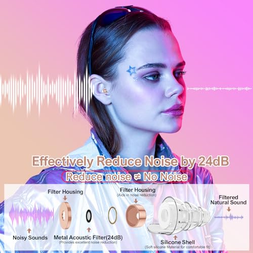 Image of YomauiYee High Fidelity Concert Earplugs for Concerts Musicians, Music Festivals, Earplugs for Noise Reduction, 24db 2 Pairs