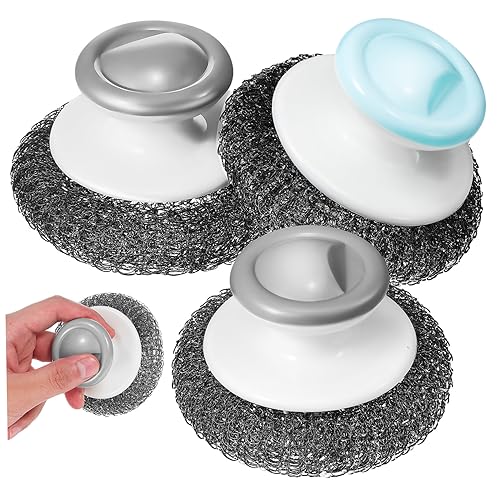 3pcs Stainless Steel Scrubber Dish Brush Small Cleaning Brush Dish Cleaning Tools for Dish Washing Kitchen Scrub Brush for Dishes Dish Cleaning Brush Dish Washing Brush with Handle