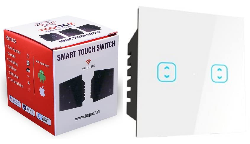 2-Way 2-Touch Smart Wi-Fi + Bluetooth Switch (White) | Tuya & Smart Life App Control | Compatible with Alexa, Google Home, Apple Siri