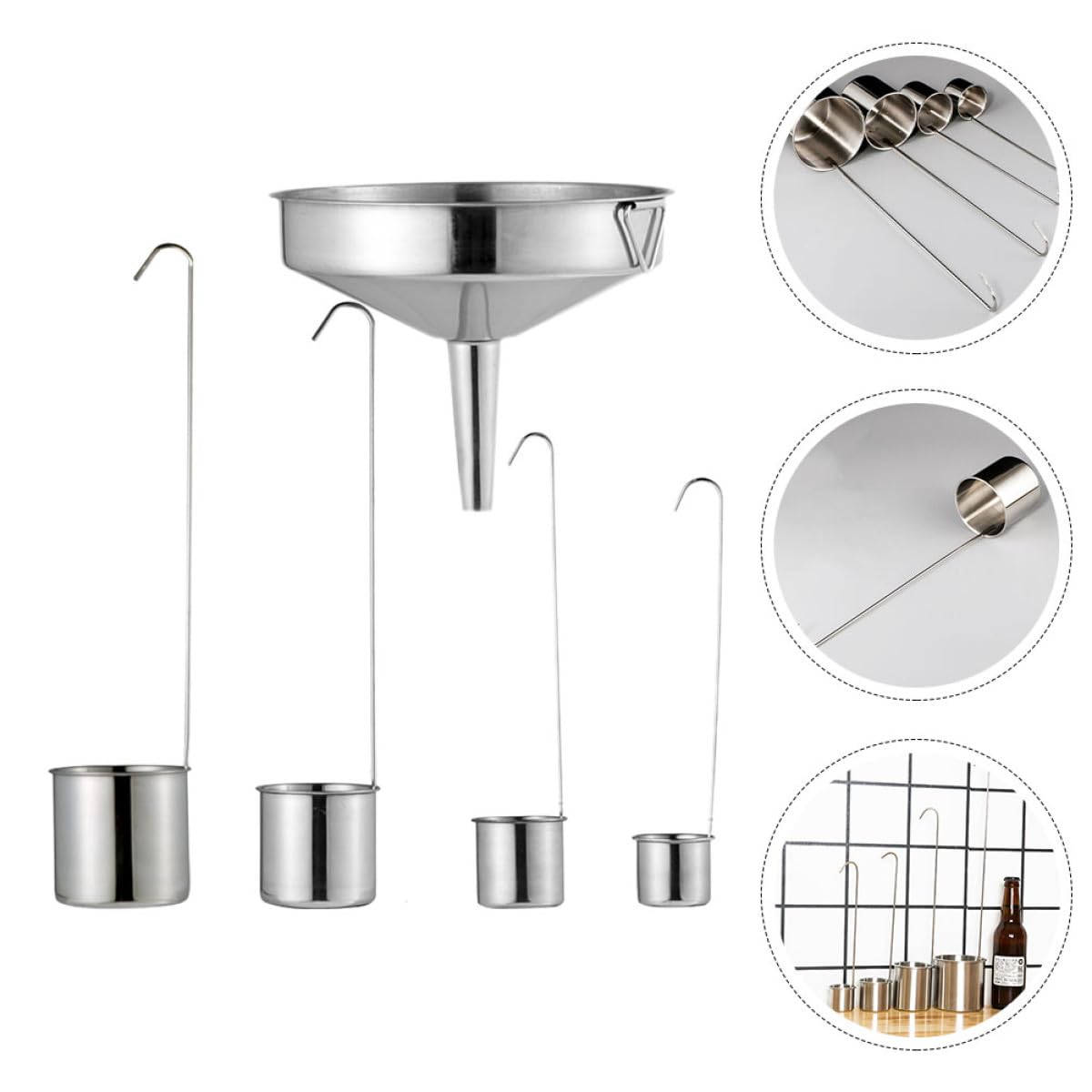 Abaodam Set 5 Pezzi Imbuto da Cucina e Mestolo in Acciaio Inox 50-500ml con Manico, Cucchiaio per Salsa e Olio, Utensili Versatori Multifunzionali per Olio, Vino e Salsa, per Casa