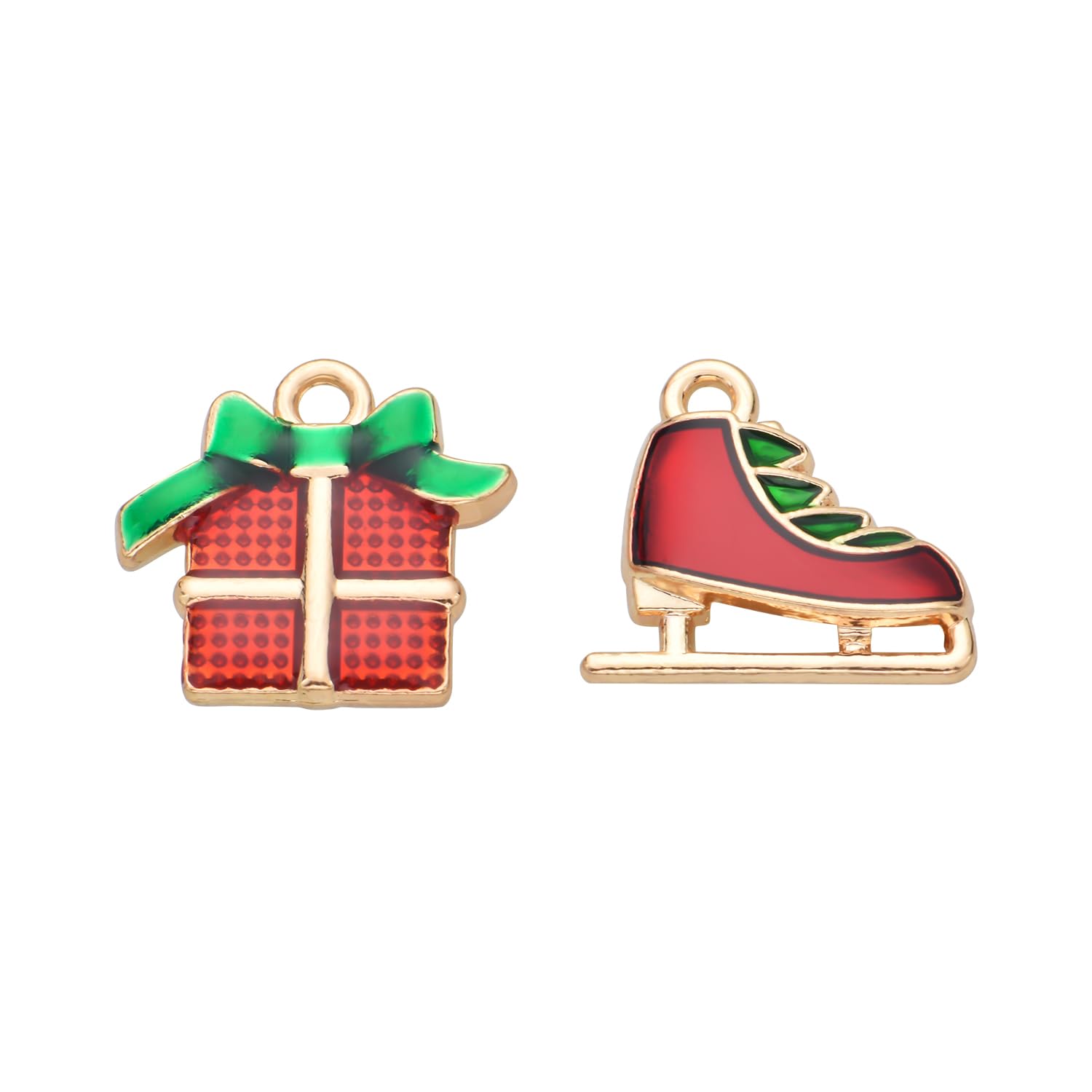VIDRIO Pack of 80 Christmas Gift and Skates Enamel Charms Gold Plated Colored Pendants Accessories for Necklace Bracelet Jewelry Making DIY Crafting