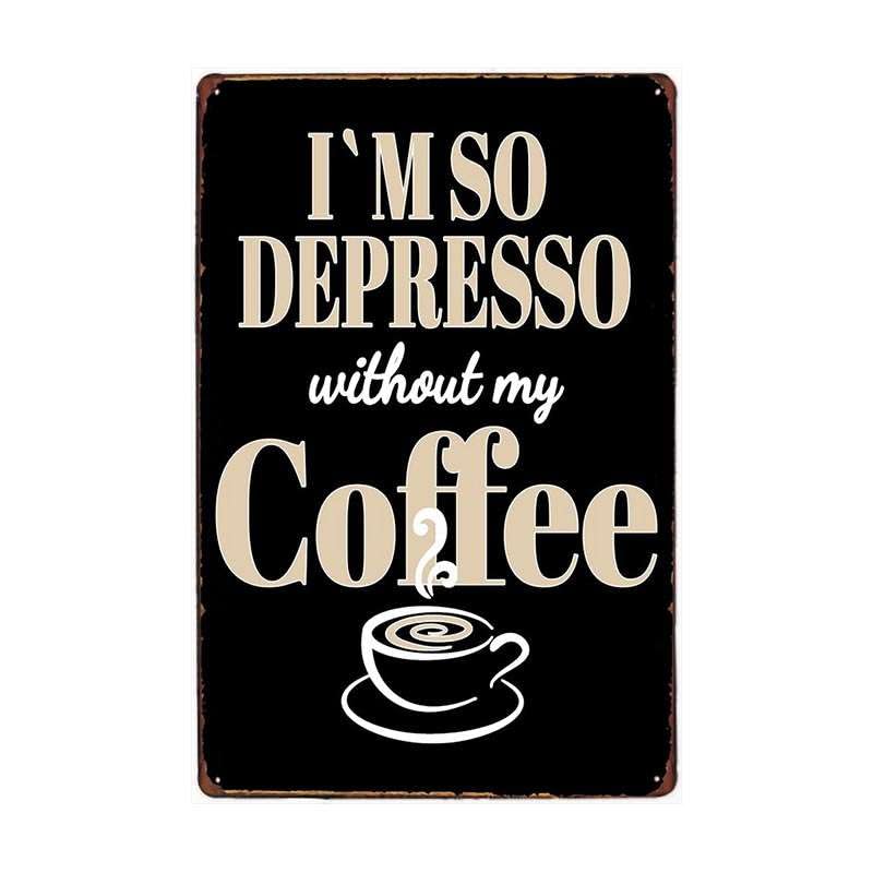 Funny Coffee Quote - Placa de metal retro vintage con cita de café, juego de 4