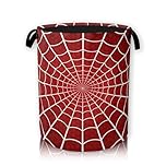 Spider Web Red Laundry Hamper, Round Waterproof Storage Basket with Handle, Large Canvas Collapsible Chest for Home/Dorm/Office/Closet/Shelf/Gift Baskets 66L