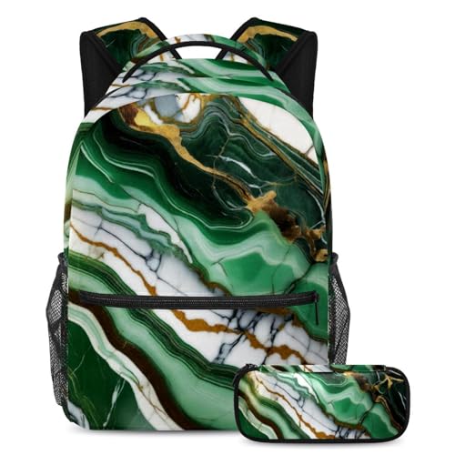 Sac à dos scolaire marbre vert grand format pour le collège et le lycée