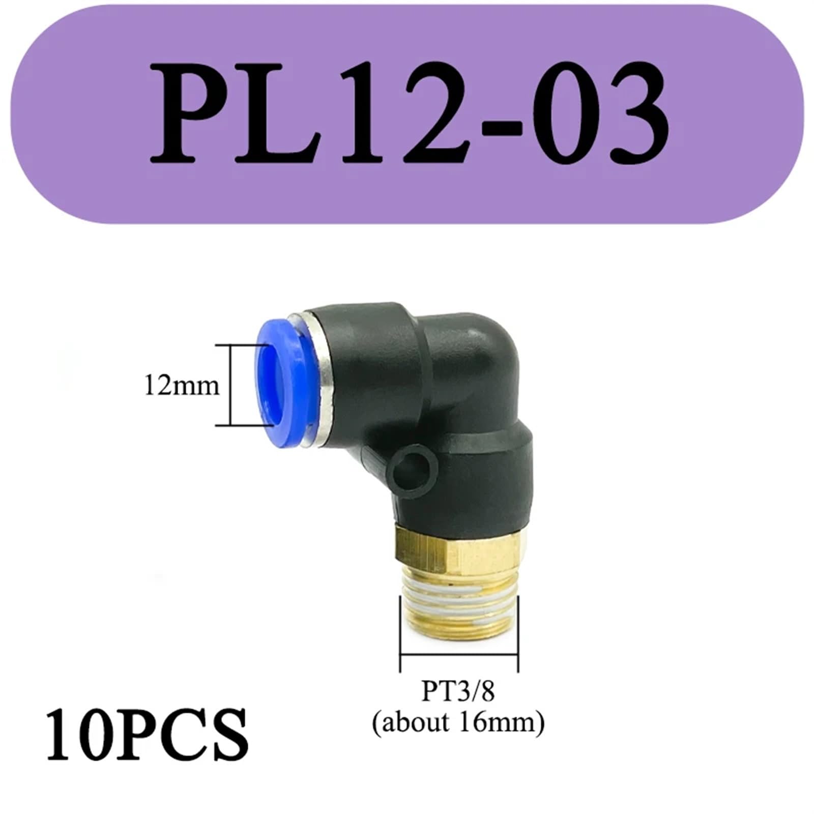 5-Piece Pneumatic Push-In Fitting Kit - 3/8" Tube OD X 1/2" NPT Male Elbow For Air Lines 4 thumbnail image