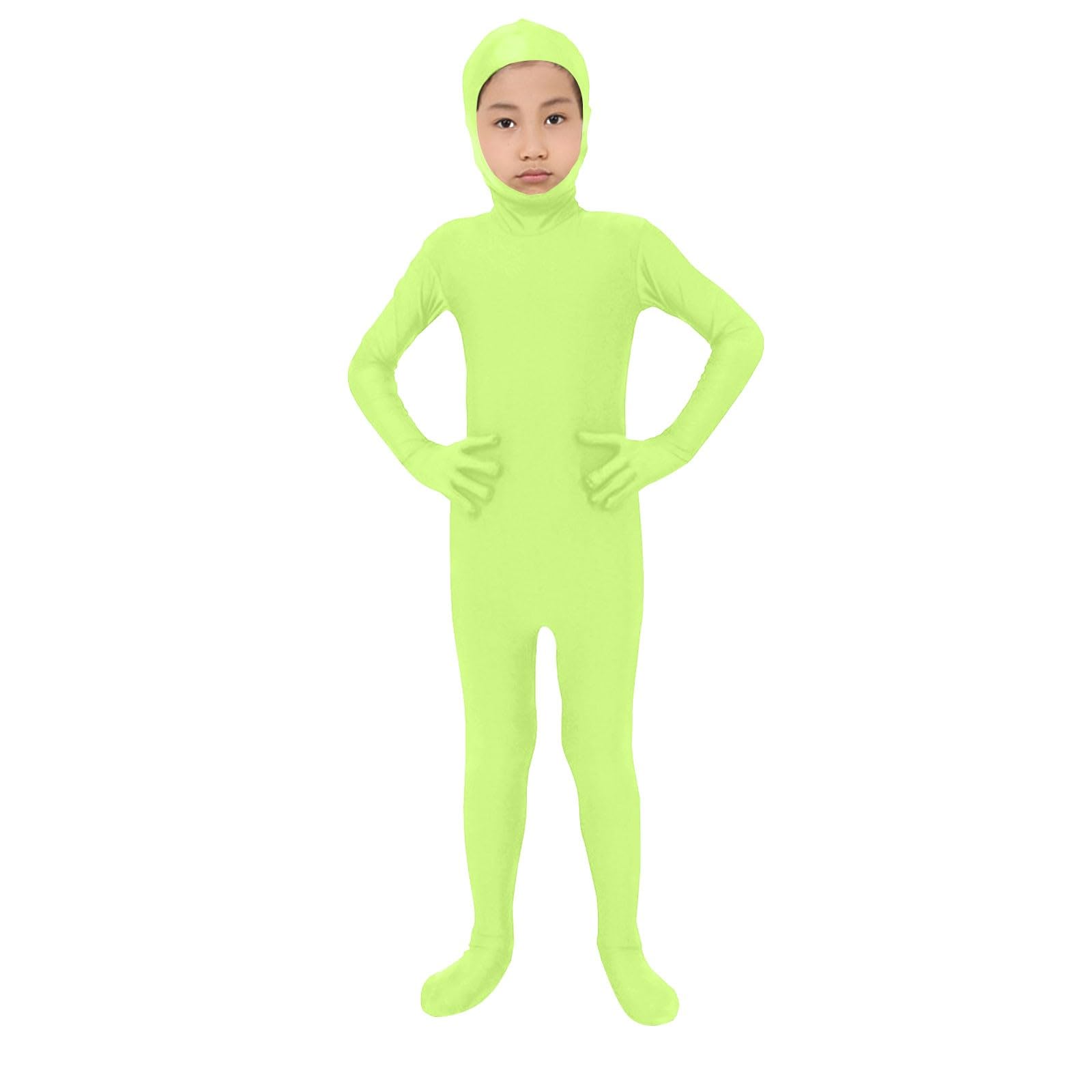Halloween Stealth Suit for Adults and Kids Unisex Bodysuit for Stage Performance and Costume Events Lingerie Costume for Women Men Kids Cosplay (Light Green-B,7 Years)