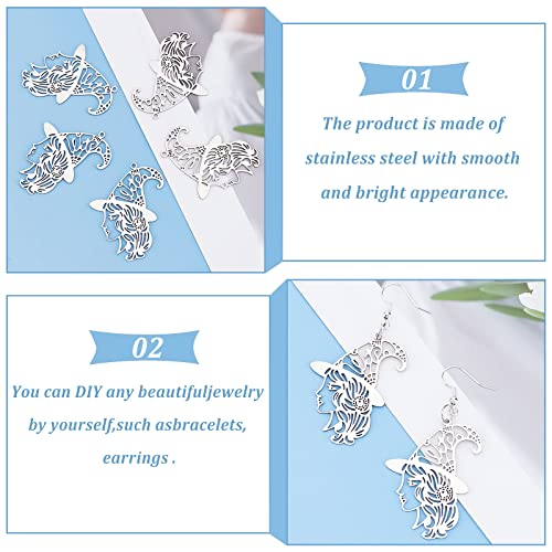 DICOSMETIC 5pcs Witch Pendants Stainless Steel Filigree Charms Witch with Magic Hat Pendants Witch Silhouette Halloween Jewellry Charms for Jewelry Making Hole: 1.5mm - Image 4
