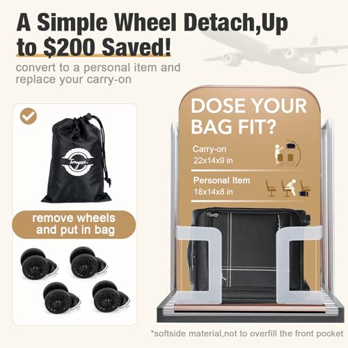 Softside Carry on Luggage Airline Approved, 17 Inch Underseat Carry-on Luggage with Removable Spinner Wheels, Small Personal Item Suitcase for Travel Business (Black, 17 inch_Underseat)4