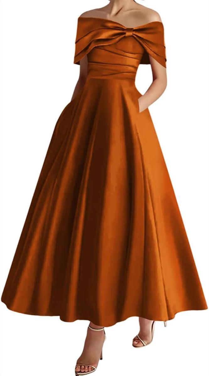 SAYNO High Waist Formal Evening Ball Gowns with Pockets Strapless Cocktail Dresses Anniversary Dresses Lace Up HLSA163 Orange UK18
