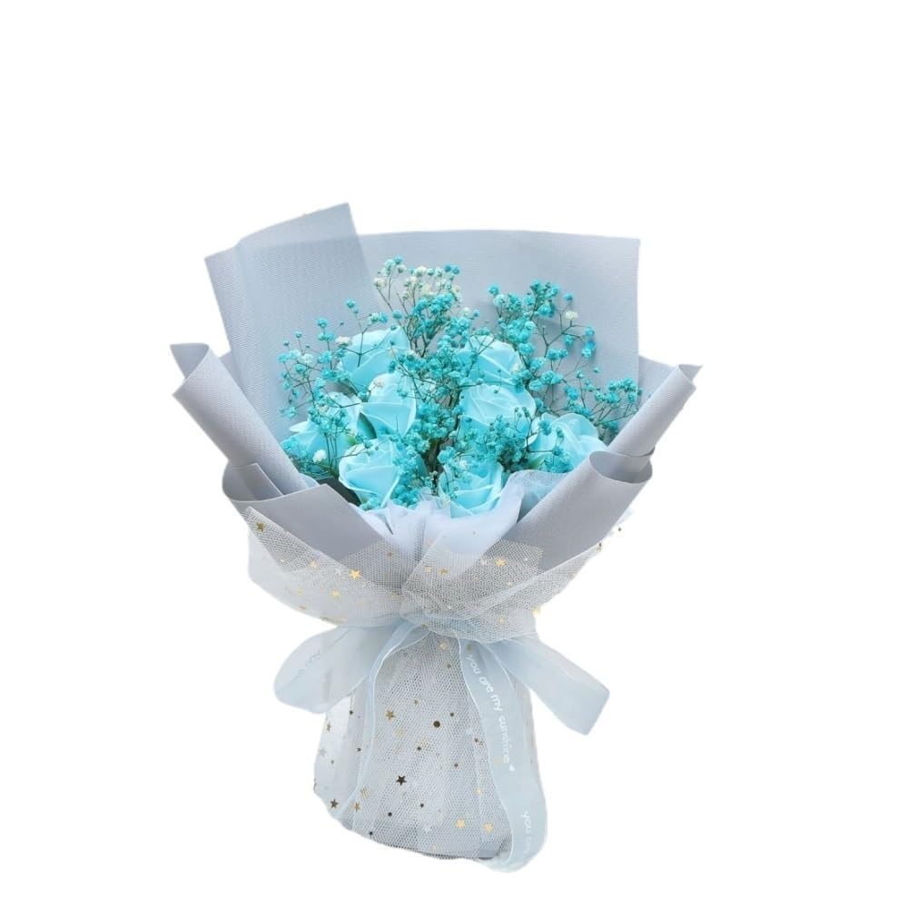 GAOJUDAF Bouquet de fleurs séchées, bouquet d'étoiles séchées, bouquet de savon à la rose, cadeaux bleu violet rouge(Blue)