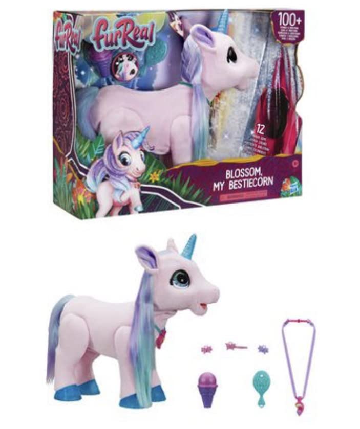FurReal Blossom My Bestiecorn Interactive Plush Pet Toy, 100+ Sounds & Reactions, Pink, Purple, Blue