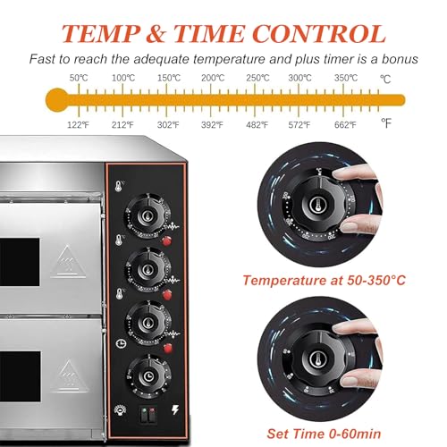 Forno da Banco A Due Piani da 16" per Interni, Forno Elettrico per Pizza, con Timer da 60 Minuti E 3 Tubi di Calore, per Casa E Ristorante