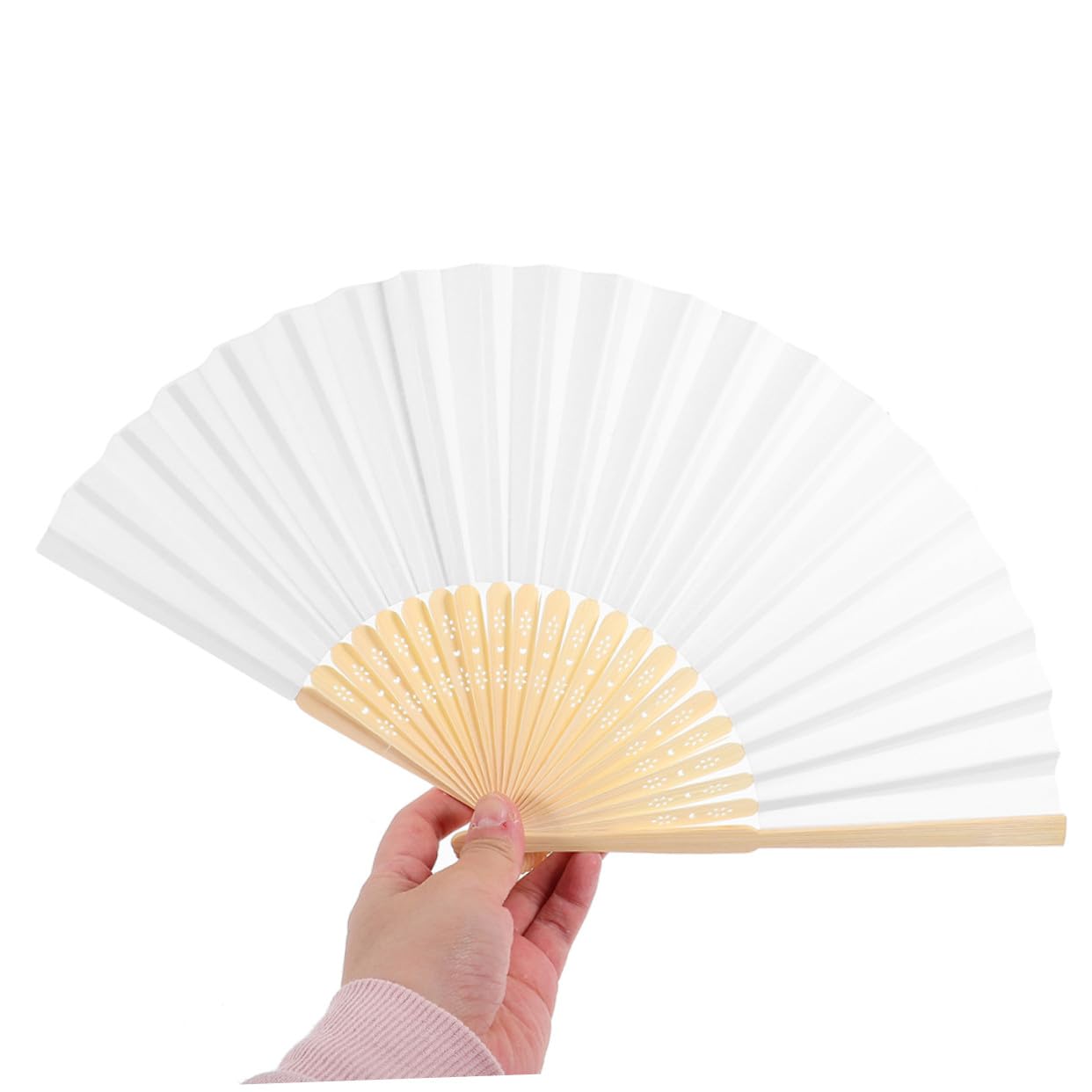 15stücke Weiße Faltbare Papierfächer aus Bambus Blanko für DIY Handfächer zum Falten für Hochzeiten Partys und Heimdekoration