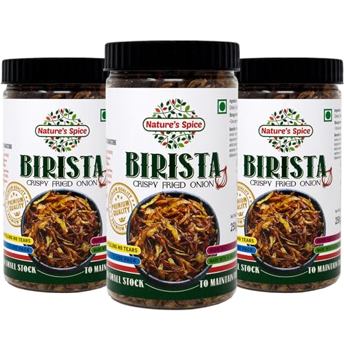 Image of Nature's Spice - Pure as Nature Intended Birista Fresh Crispy Fried OnionPack of 3 (250g Each) Golden Pyaz Used for Biryani, Noodles, Gravies & Indian Curries|Good Source of Dietary Fiber