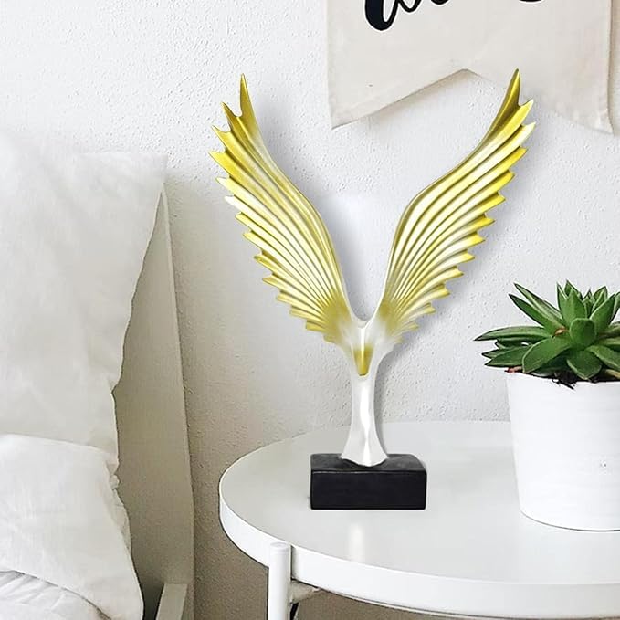Image of Resin Eagle Wing Figurines Sculptures Home Decor Showpiece Feng Shui Vastu Eagle Wing Statue for Home Decor Showpiece (Multicolor) (Yellow)