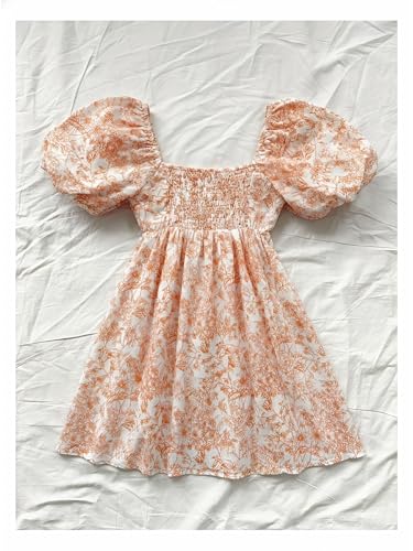 Image of Floerns Women's Floral Dress Puff Sleeve Dress Square Neck Summer Vacation Picnic Mini Dresses