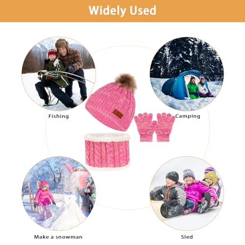 Image of Kids Hat Scarf Gloves Set, Kids Winter Beanie Hat Scarf Gloves Set with Knit Thick Warm Fleece Lined for 1-6 Years Old